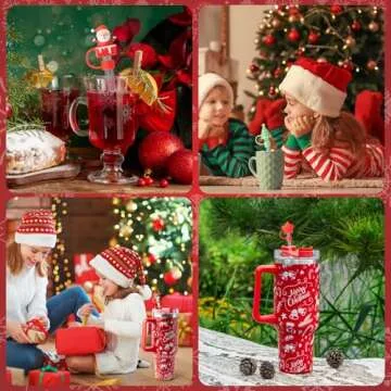 6Pcs Christmas Red Straw Cover Cap for Stanley Cup 40oz/30oz Tumbler, 10mm Reusable Cute Drinking Straw Topper Accessories, Portable Protector Plugs Decorations Gifts for Party Christmas