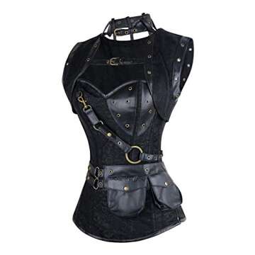 Charmian Women's Plus Size Retro Goth Spiral Steel Boned Brocade Steampunk Bustiers Corset with Jack...