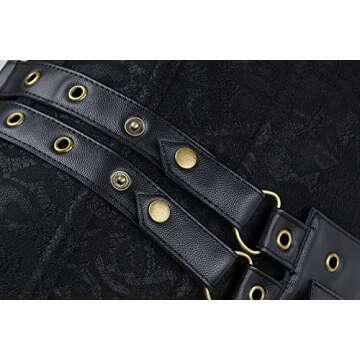 Charmian Women's Plus Size Retro Goth Spiral Steel Boned Brocade Steampunk Bustiers Corset with Jacket and Belt Black XXX-Large