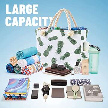 Large Beach Messenger Bag Waterproof Sandproof Oversized Packable Canvas Tote Handbag with Zipper for Travel Swim Pool Yoga Camping Summer Vacation Essentials Accessories Must Haves Items Women Gift