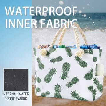 Large Beach Messenger Bag Waterproof Sandproof Oversized Packable Canvas Tote Handbag with Zipper for Travel Swim Pool Yoga Camping Summer Vacation Essentials Accessories Must Haves Items Women Gift