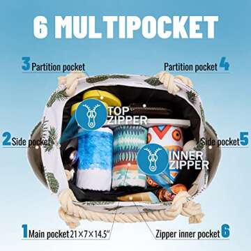 Large Beach Messenger Bag Waterproof Sandproof Oversized Packable Canvas Tote Handbag with Zipper for Travel Swim Pool Yoga Camping Summer Vacation Essentials Accessories Must Haves Items Women Gift