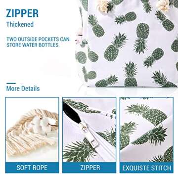 Large Beach Messenger Bag Waterproof Sandproof Oversized Packable Canvas Tote Handbag with Zipper for Travel Swim Pool Yoga Camping Summer Vacation Essentials Accessories Must Haves Items Women Gift