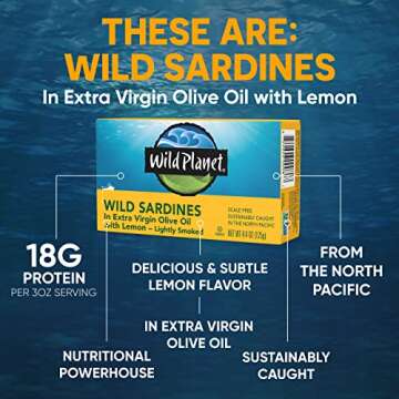 Wild Planet Wild Sardines in Extra Virgin Olive Oil With Lemon, Lightly Smoked, Tinned Fish, 4.4 Ounce (Pack of 12)