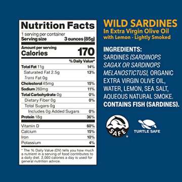 Wild Planet Wild Sardines in Extra Virgin Olive Oil With Lemon, Lightly Smoked, Tinned Fish, 4.4 Ounce (Pack of 12)