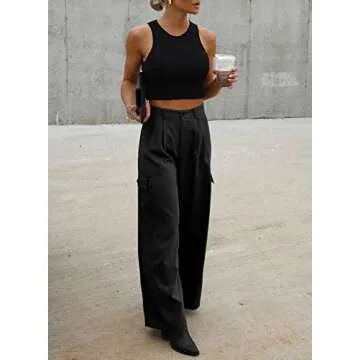 Dokotoo Black Cargo Work Pants for Women Dress Trendy Fashion Baggy 2024 Fall Outfits Teacher Womens Clothing Clothes High Waisted Streetwear Casual Women's Pants Slacks Women Petite