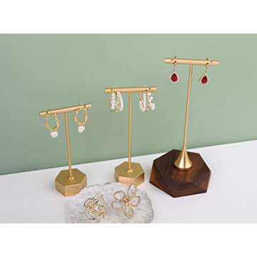 GemeShou Gold Metal 2pcs T Bar Earring Retail Display Stand for Show, Tabletop Jewelry Tower Holder ...