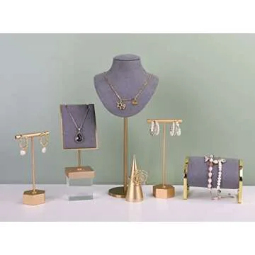 GemeShou Gold Metal 2pcs T Bar Earring Retail Display Stand for Show, Tabletop Jewelry Tower Holder for Girl Women【Gold-Hexagon Base 2pcs Height 4.5" and 5.3"】