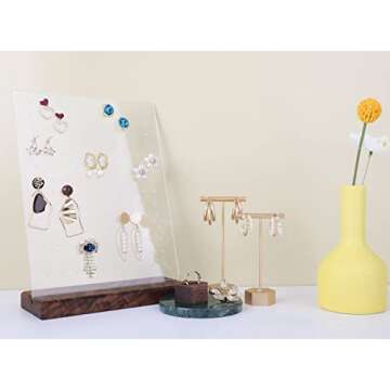 GemeShou Gold Metal 2pcs T Bar Earring Retail Display Stand for Show, Tabletop Jewelry Tower Holder for Girl Women【Gold-Hexagon Base 2pcs Height 4.5" and 5.3"】