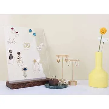 GemeShou Gold Metal 2pcs T Bar Earring Retail Display Stand for Show, Tabletop Jewelry Tower Holder for Girl Women【Gold-Hexagon Base 2pcs Height 4.5" and 5.3"】