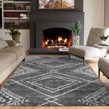 ReaLife Machine Washable Area Rug Runner - Living Room Bedroom Bathroom Kitchen Entryway Office - Padded Low Pile Stain Resistant Premium - Moroccan Diamond Tribal - Jax - Gray 3' x 5'
