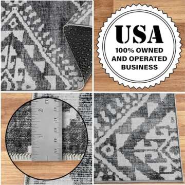 ReaLife Machine Washable Area Rug Runner - Living Room Bedroom Bathroom Kitchen Entryway Office - Padded Low Pile Stain Resistant Premium - Moroccan Diamond Tribal - Jax - Gray 3' x 5'