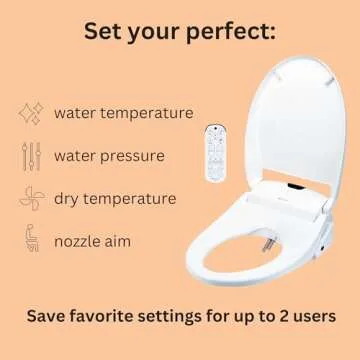 Brondell Bidet Toilet Seat S1400, Smart Toilet Seat, Dual Stainless-Steel, Self-Cleaning Nozzle With Clean Plus Technology, Endless Warm Water Bidet, Warm Air Dryer-Nightlight, Heated Seat, Elongated