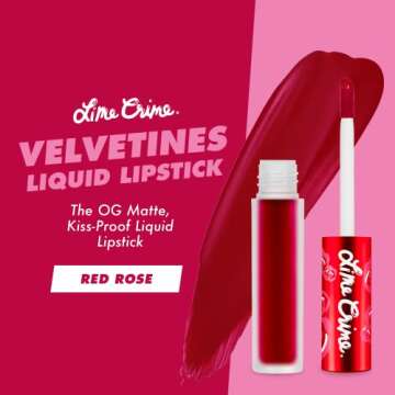 Lime Crime Velvetines Liquid Matte Lipstick, Red Rose (Ruby Red) - Bold, Long Lasting Shades & Lip L...