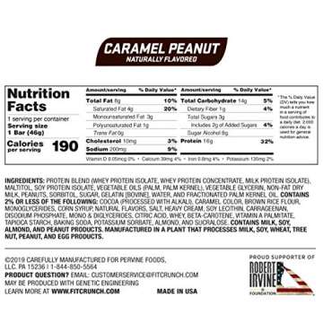 FITCRUNCH Snack Size Protein Bars - Caramel Peanut, 6-Layer Delight (18 Bars)