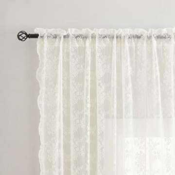 YJ YANJUN Sheer Lace Curtains for Bedroom Ivory Elegant Victorian Curtains Scalloped Edges Floral Ki...