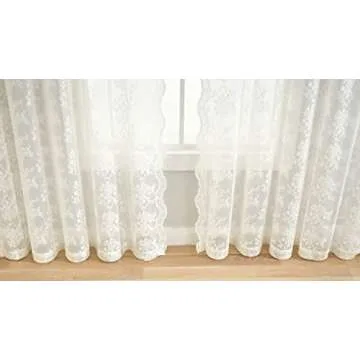 YJ YANJUN Sheer Lace Curtains for Bedroom Ivory Elegant Victorian Curtains Scalloped Edges Floral Kitchen Window Curtains 63 Inch Length Rod Pocket, 52 x 63 Inch, Ivory