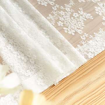 YJ YANJUN Sheer Lace Curtains for Bedroom Ivory Elegant Victorian Curtains Scalloped Edges Floral Kitchen Window Curtains 63 Inch Length Rod Pocket, 52 x 63 Inch, Ivory