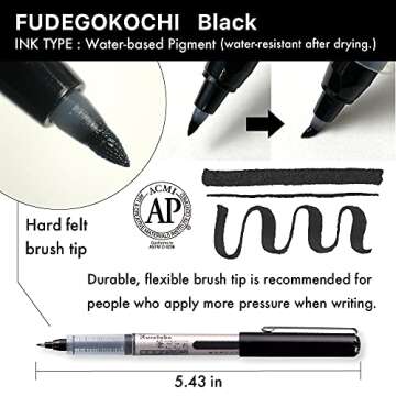 Kuretake Zig FUDEGOKOCHI 3 Brush pens set, Ideal for Inktober, No mess, for beginners, Hand lettering, calligraphy, illustration, sketching, outlining, drawing, cartoon, signature, Made in Japan