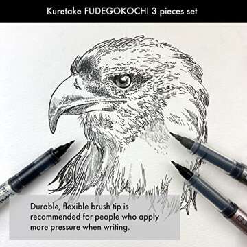 Kuretake Zig FUDEGOKOCHI 3 Brush pens set, Ideal for Inktober, No mess, for beginners, Hand lettering, calligraphy, illustration, sketching, outlining, drawing, cartoon, signature, Made in Japan