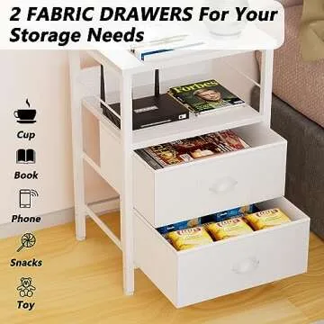 Furologee Nightstands Set of 2 with Fabric Drawers and Hooks