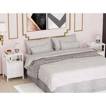Furologee Nightstands Set of 2 with Fabric Drawers and Hooks