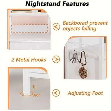 Furologee Nightstands Set of 2 with Fabric Drawers and Hooks
