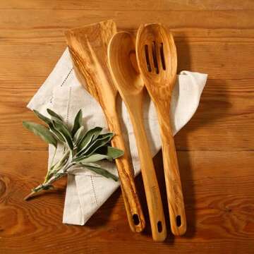 Bloomhouse Olive Wood 3 Piece Extra-Large Cooking Utensil Set