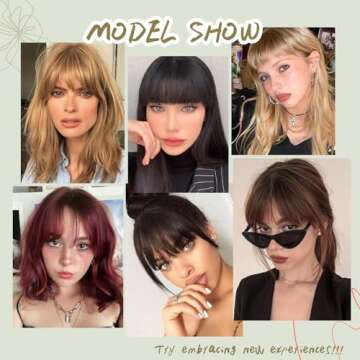 BUPPLER Clip in Bangs 100% Real Human Hair Pieces French Natural Black Fake Bangs Hair Clip on bangs for women Faux Bangs Clip in Hair Extensions with Hair Roller for Daily Wear