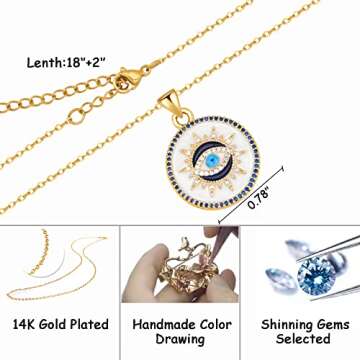 SmileBelle Evil Eye Necklace Gold Protection Necklace, Handmade Evil Eye Jewelry for Women, Eye Necklace Ojo Turco Pendant Luck Amulet, Third Eye Necklace Birthday Gift for Her,Nazar Necklace
