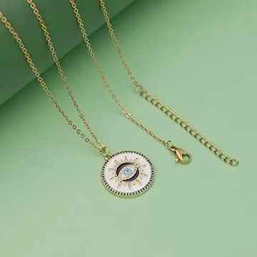 SmileBelle Evil Eye Necklace Gold Protection Necklace, Handmade Evil Eye Jewelry for Women, Eye Necklace Ojo Turco Pendant Luck Amulet, Third Eye Necklace Birthday Gift for Her,Nazar Necklace