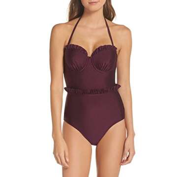 Ted Baker Women's Standard Frilda Swimsuit, Grape, 36DDDE