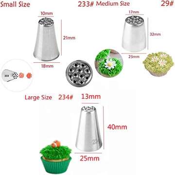 3Pcs Grass Cream Icing Piping Nozzles Tips Set, Stainless Steel Russian Piping Tips DIY Decor Baking...