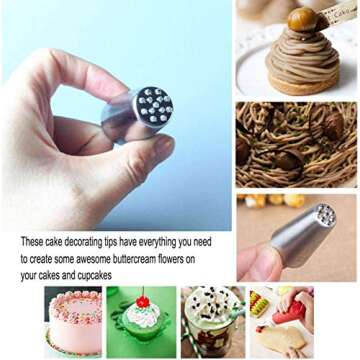 3Pcs Grass Cream Icing Piping Nozzles Tips Set, Stainless Steel Russian Piping Tips DIY Decor Baking Tool for Fury Cake Fondant Buttercream Decoration