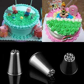 3Pcs Grass Cream Icing Piping Nozzles Tips Set, Stainless Steel Russian Piping Tips DIY Decor Baking Tool for Fury Cake Fondant Buttercream Decoration