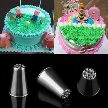 3Pcs Grass Cream Icing Piping Nozzles Tips Set, Stainless Steel Russian Piping Tips DIY Decor Baking Tool for Fury Cake Fondant Buttercream Decoration