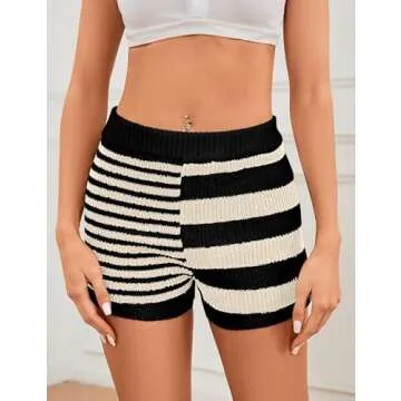 MISSACTIVER Women's Y2K Striped Color Block Sweater Shorts Elastic High Waisted Knitted Mini Short Comfy Beach Lounge Shorts Black, Small