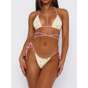 Lchiji Y2K Floral Halter Bikini Set for Women