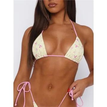 Lchiji Y2K Floral Halter Bikini Set for Women