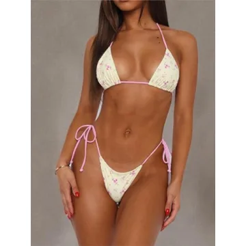 Lchiji Y2K Floral Halter Bikini Set for Women
