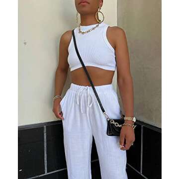 Artfish Womens High Neck Crop Tops Crewneck Ribbed Fitted Sleeveless Corset Bustier Y2K Tanks White S