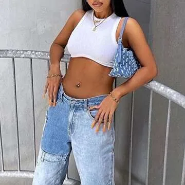 Artfish Womens High Neck Crop Tops Crewneck Ribbed Fitted Sleeveless Corset Bustier Y2K Tanks White S