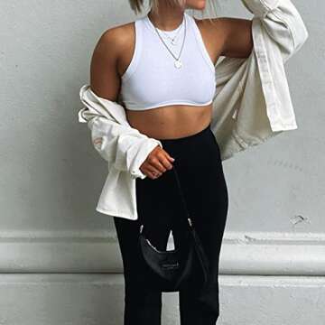 Artfish Womens High Neck Crop Tops Crewneck Ribbed Fitted Sleeveless Corset Bustier Y2K Tanks White S