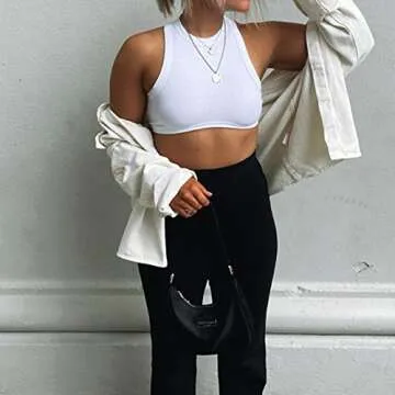 Artfish Womens High Neck Crop Tops Crewneck Ribbed Fitted Sleeveless Corset Bustier Y2K Tanks White S