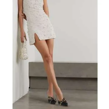 Dsevht Black Kitten Heels for Women Pointed Toe Heels Dressy Bow Heels Vintage Heels Mules Sexy Pointy Studded Heels Slip on Stiletto Closed Toe Heels Pumps