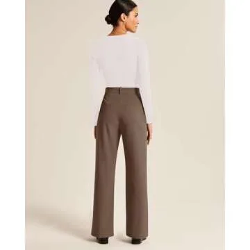NIMIN High Waisted Pants for Women Loose Vintage Business Casual Pants Trousers with Pockets 2024 Fall Clothes Tawny Small
