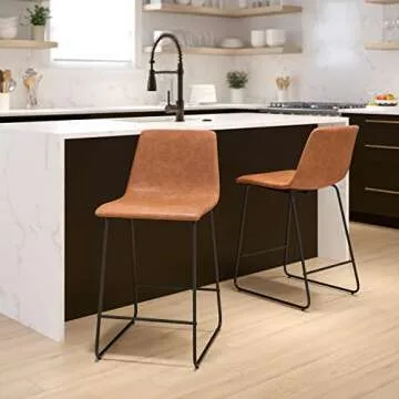 Flash Furniture Reagan 24" LeatherSoft Counter Height Stools with Footrest, Mid-Century Modern Bucke...