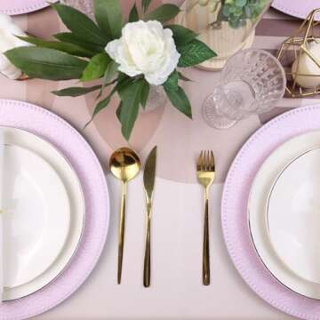 SforGUVA Pink Charger Plates with Beaded Rims, Set of 6 Plastic Wedding Bulk Plate Charges for Dinner Plates, Table Decoration, Holiday, Thanksgiving, Christmas.