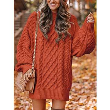 ANRABESS Women Long Sleeve Oversized Cable Knit Chunky Baggy Loose Pullover Tunic Mini Sweater Dress...
