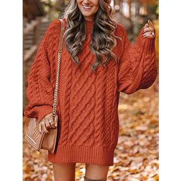 ANRABESS Women Long Sleeve Oversized Cable Knit Chunky Baggy Loose Pullover Tunic Mini Sweater Dress...